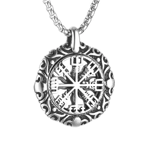 HZMAN Viking Vegvisir Norse Compass Stainless Steel Necklace Double-Sided Hollow Engraving Sun Totem Pendant Norse Amulet Jewelry