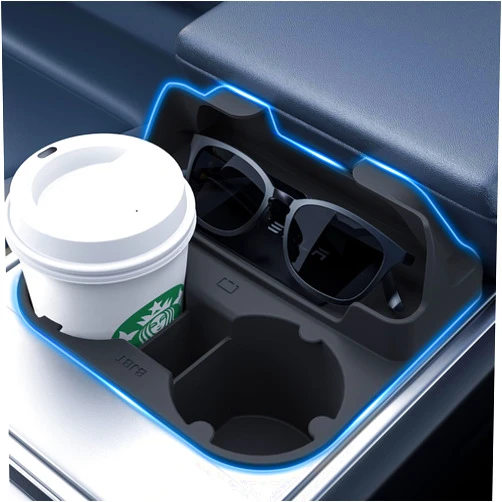 BJBT for Tesla Model Y Model 3 Cup Holder Insert,2 in 1 Cup Holder for Model 3 Model Y 2021-2023,Model Y Model 3 Cup Holder with Storage Compartment_Black