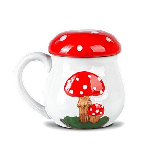 GABROC Cute Mushroom Mug With Lid - Big Ceramic Coffee & Tea Cup - Funny Gift for Women