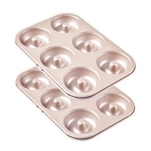 Bakeley Donut Pan, Nonstick 6 Cavity Ring Doughnut Pan for Baking, Set of 2 (Champagne Gold)