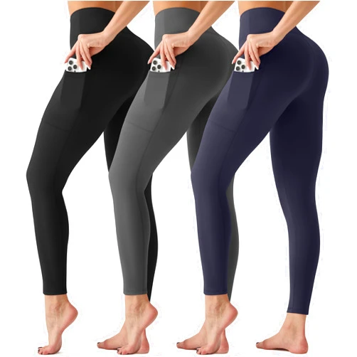 GYMGUN 3 Pack Leggings with Pockets for Women,Butt Lift High Waisted Tummy Control Workout Yoga Pants Reg & Plus Size