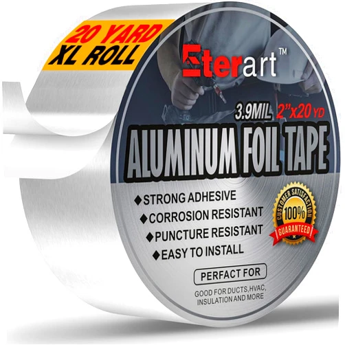 ETERART Aluminum Foil Duct Tape Heavy Duty,High Temperature Sealing and Patching,Perfect for HVAC,Air Ducts,Metal Repair,Foamboard,Insulation,Dryer Vent and More,2 Inches x 20 Yards,Silver