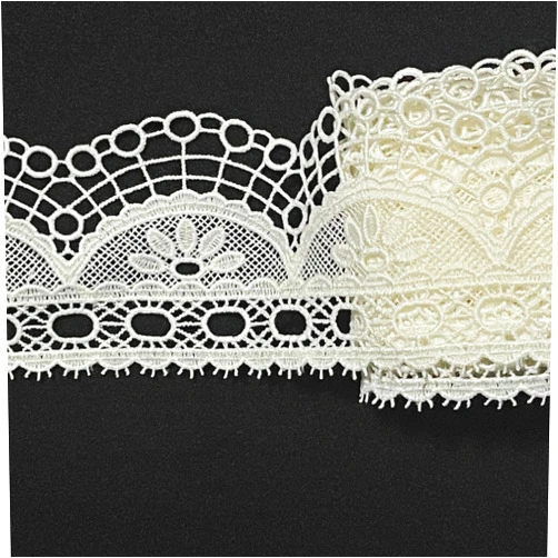 ELLA MAMA White Embroidery lace Trim, lace Ribbon, 5 Yards Socallop Edge with mesh Ground lace Fabric for Garment Sewing, DIY Craft, Home Decor, DIY Arts and Craft. (Pattern D)