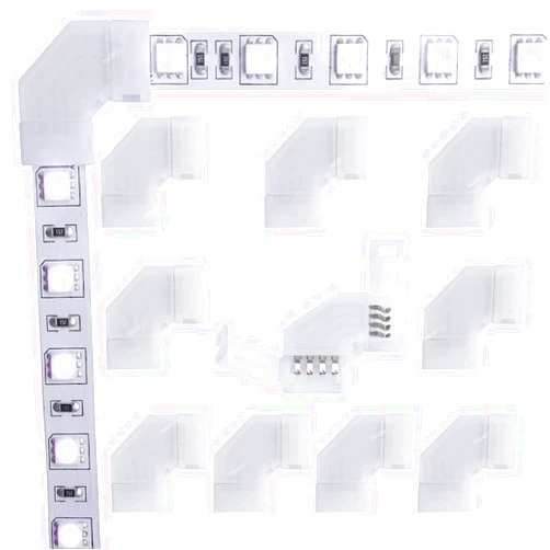 Nicelux 90 Degree Corner 4 Pin L Shape Connector for 10mm RGB LED Strip Light Non-waterproof IP20(10 PCS)