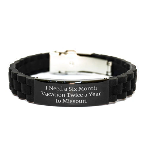 Generic Getaway to Missouri Gifts: Funny Inspirational Quote Glide lock Clasp Black Stainless Steel Silicone Adjustable Bracelet for Him Her Christmas Memorable Presents from Friends Family