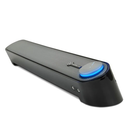 GOgroove Computer Speaker Mini Soundbar - USB Powered PC Sound Bar with Easy Setup Wired AUX, Stereo Audio, Microphone Port, Volume Control Knob, Under Monitor Design for Desktop (Black)