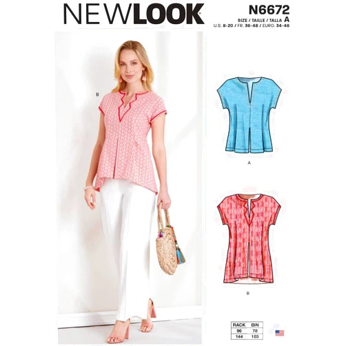 New Look Sewing Pattern N6672 Misses' Top or Tunic, A (8-10-12-14-16-18-20), White