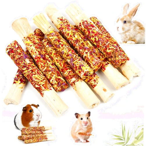 Abizoo Natural Rabbit Chew Toys,10 Sticks Sweet Bamboo Sticks for Rabbits with Petals,Bunny Chew Toys for Guinea Pig,Chinchilla,Hamster Treats Pet Wood Chews Snack Healthy Small Animals Toys for Teeth