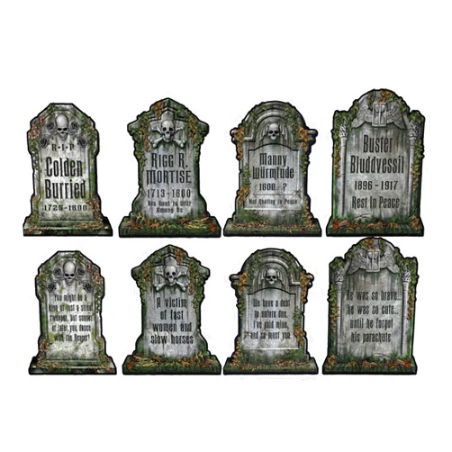 Beistle Set of 4 Double-Sided Tombstone Cutouts, 15”- Haunted House Spooky Halloween Decorations, Made in USA
