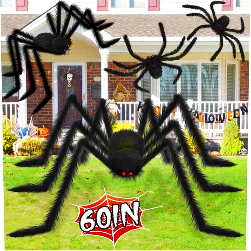 OleFun 4 Pack Halloween Giant Spider Decorations, Realistic Scary Spider Props for Halloween House Decorations, Ideal Halloween Indoor, Outdoor and Party Decorations