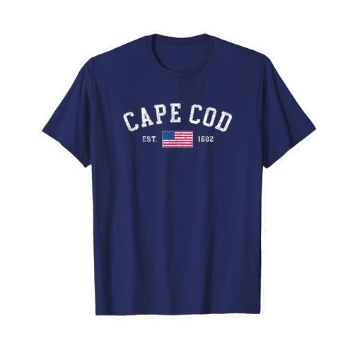 Vintage Cape Cod Massachusetts Beach Souvenirs Cape Cod Massachusetts US Flag Est 1602 Vacation Souvenir T-Shirt