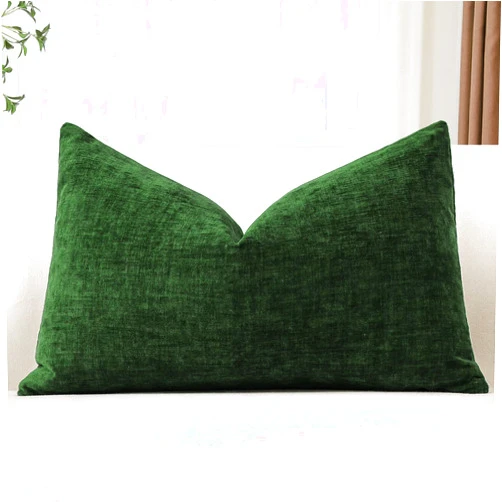 OTOSTAR Chenille Throw Pillow Covers 16x24 Inch Soft Farmhouse Green Decorative Pillow Covers Solid Lumbar Cushion Case for Sofa Bed Living Room Couch Home Decor (Green)