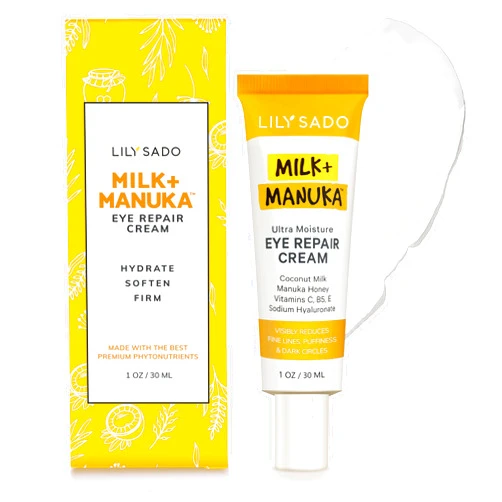 LILY SADO MILK+MANUKA™ Eye Repair Cream - Anti-Aging Natural Gentle Formula w/Coconut Milk, Manuka Honey, Sodium Hyaluronate & VITS C, B5 & E - Prevents Puffiness, Under-eye Wrinkles & Eye Bags - 1oz