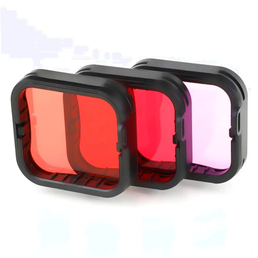 QiuNiu Underwater Camera Dive Filters for GoPro Hero 5, 6 and 7 Black Super Suit Waterproof Housing Case in Red, Light Red, and Magenta, Professional Color Correcting Photography Accessory
