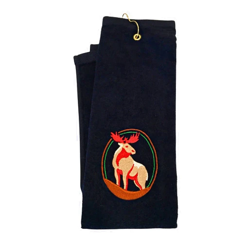 Cindy Embroidery Moose Crest Embroidered Grommeted Tri-Fold Hunting Towel, Personalized (Hunter Green)