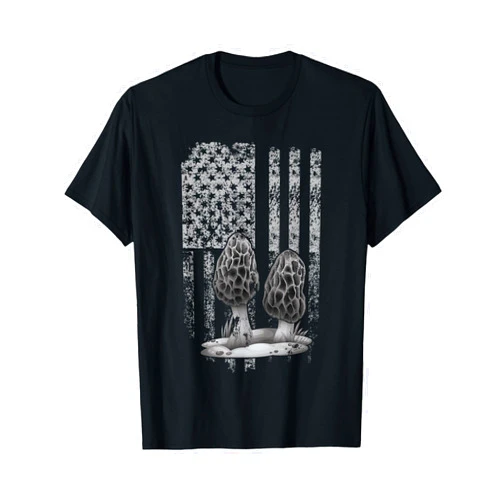 Mycology Mushroom CG Tees U.S.A. Flag Morel Mushroom Hunter T-Shirt