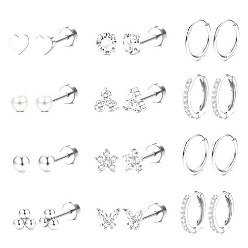 Jstyle Hypoallergenic Gold Stud Hoop Earrings for Women Men Surgical Stainless Steel Flat Back Earrings Small 14K Gold Huggie Hoops Cartilage Earring Set for Multiple Piercing Jewelry Gifts for Women