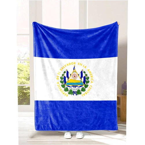 Carwayii El Salvador Flag Blanket,Blue Sherpa Throw Blanket,Comfy Premium Flannel Blanket for Office,Comfortable Thermal Fleece Noon break Blankets Durable Lap Blanket Warm Sofa Blanket For All Season
