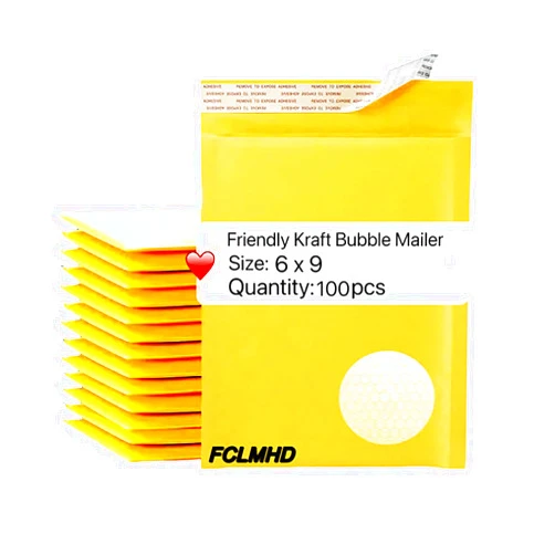 FCLMHD Kraft Bubble Mailers 100Pack 6x10 InchYellow Padded Envelopes Small Business Mailing Packages Self Sealing Tear Resistant Boutique Bulk Mail Shipping Bags for Jewelry Makeup Supplies.