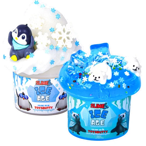 ToysButty FINOCLAY 2 Slime Pack Clear Crystal Slime & Cloud Slime Kit for Girls Boys, Create with Kids Ice Age Theme, Premade Slime Making kit, 8 Slime Accessories, 2 Big Slime Charms Putty Set Toy Slime Kits