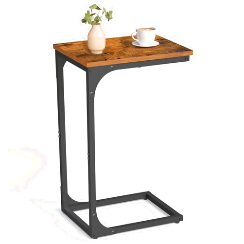 VASAGLE C-Shaped End Table, Small Side Table for Couch, Sofa Table with Metal Frame for Living Room, Bedroom, Bedside, Rustic Brown and Black