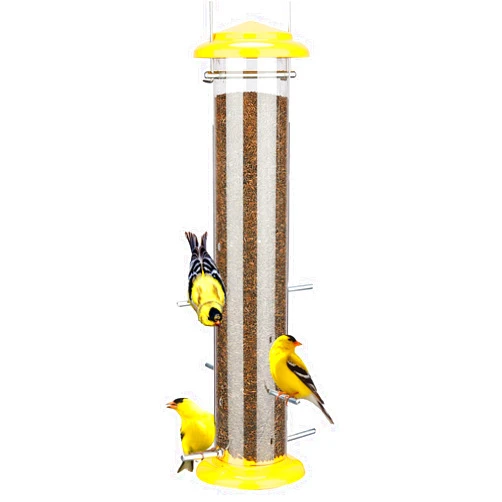 Kingsyard Metal Finch Feeder for Thistle/Nyjer Seed, Tube Bird Feeders for Outdoors Hanging, 2 lbs Large Capacity, Easy to Refill & Clean, Yellow