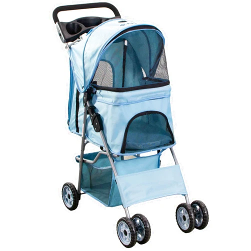VIVO Four Wheel Pet Stroller, for Cat, Dog and More, Foldable Carrier Strolling Cart, Multiple Colors (Blue)