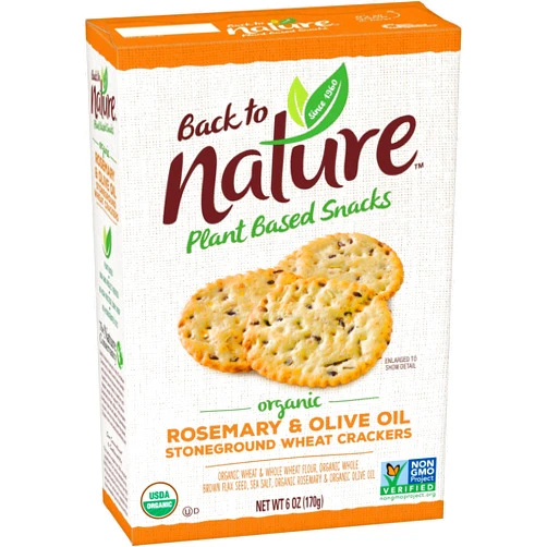 Back to Nature Organic Stoneground Wheat Crackers, Rosemary & Olive Oil - Dairy Free, Non-GMO, Made with Whole Grains & Flax Seed, Delicious & Quality Snacks, 6 Ounce​ (Pack of 6)