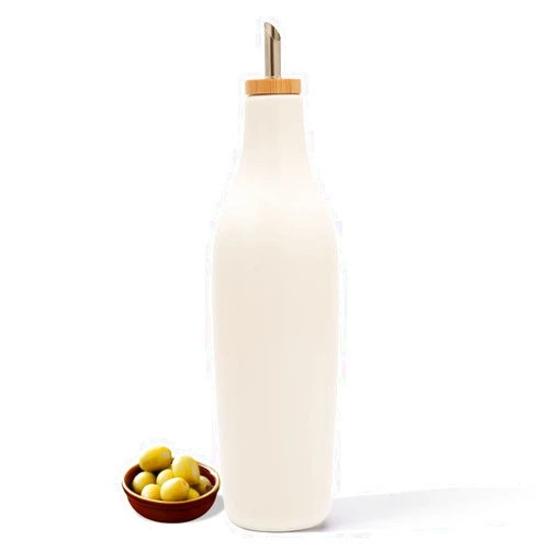 HOMCDALY Ceramic Olive Oil Dispenser Bottle, White Oil Dispenser Bottle for Kitchen, Large Capacity 16.9oz Oil and Vinegar Bottles Dispenser, Oil Container, Kitchen bottle for oil vinegar syrups(W)