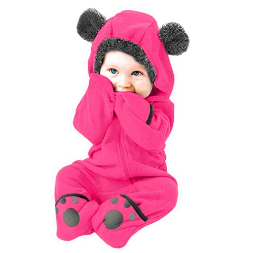 Generic Newborn Baby Snowsuit Wool Lined Onesie Outfits Warm Hooded Romper for Infant Coat Winter Clothes Outwear Jumpsuit