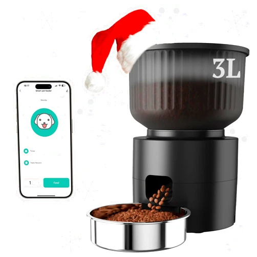 Sandpoy Automatic Cat Feeder, WiFi Cat Feeder with APP Control for Remote Feeding, Detachable Cat Food Dispenser for Easy Clean, 3L Auto Pet Feeder for Cats & Small Dogs, Up to 10 Meals Per Day, Black