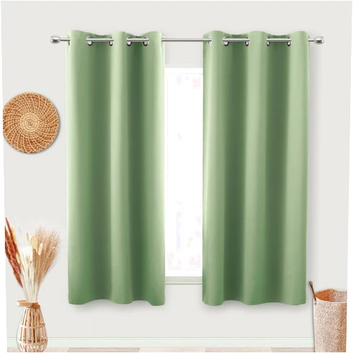 KOUFALL Short Curtains for Kitchen Window Over Sink,Blackout Thermal Cafe Curtain Sage Green 45 Inch Length 2 Panels Set