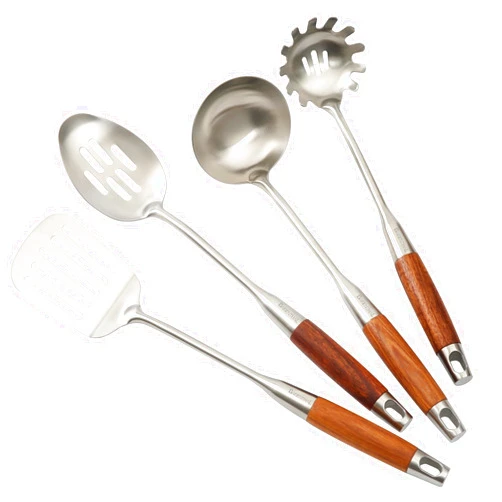 Barenthal Cooking Utensil Set,304 Stainless Steel Kitchen Utensils with Wood Handle, 4 Pieces Kitchen Stainless Steel Cookware Set Utensils - Slotted Spatula, Pasta, Spoon, Soup Ladle Set