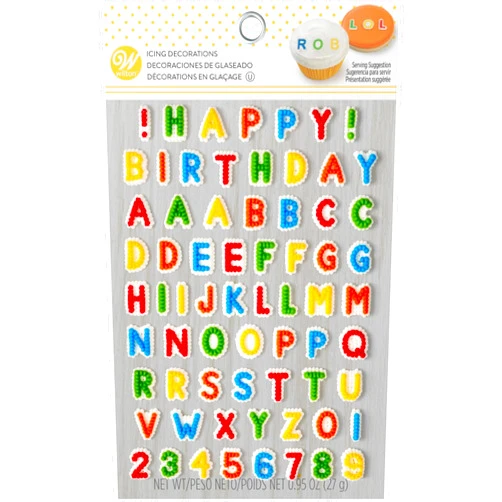Wilton Happy Birthday Letters Cake Decorations, 68-Count Icing Letters & Numbers, Assorted Colors for Cakes, Cupcakes & Cookies, Made in USA
