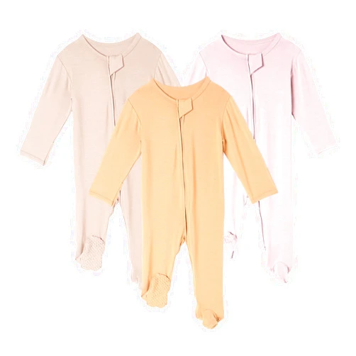 DEFAHN 3Pcs Viscose from Bamboo Baby Footless Pajamas with Mittens Double Zipper Jumpsuit Long Sleeve Jumpsuit 0-24Month