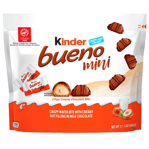 Kinder Bueno Mini, 90 Count Party Pack, Milk Chocolate and Hazelnut Cream, Individually Wrapped Chocolate Bars, 17.1 oz