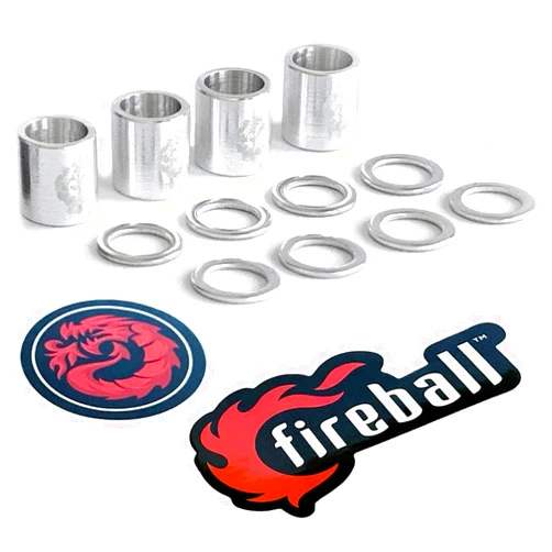 Fireball Dragon Precision Aluminum Spacers and Speed Rings Set for Skateboards and Longboards - 4X Skateboard Spacers 8X Skateboard Washers