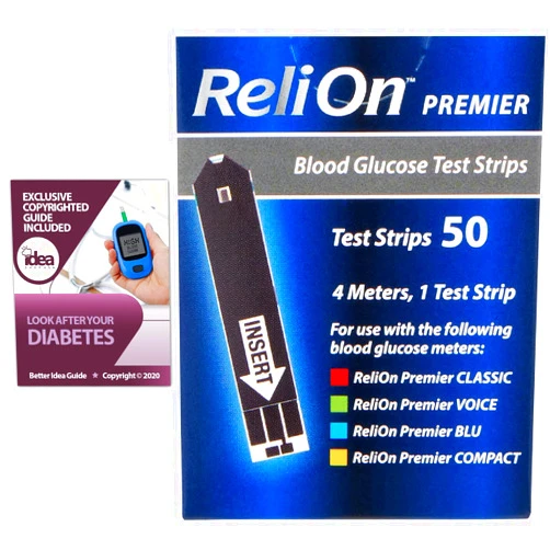 Idea Shop USA Relion Premier Blood Glucose Test Strips 50ct Bundle with Exclusive Look After Your Diabetes - Better Idea Guide (2 Items)