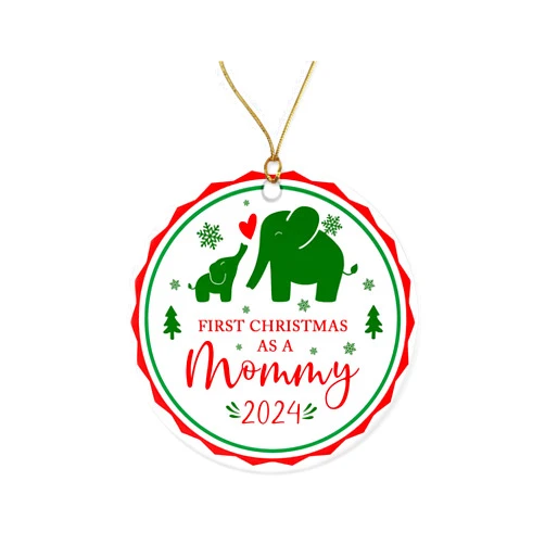HTDesigns First Christmas As A Mommy 2024 Ornament for New Moms - Tree Hanging Decoration Gift for Xmas Holidays Celebration - Baby & Mother Elephant Festival Ornaments Printed on Both Sides