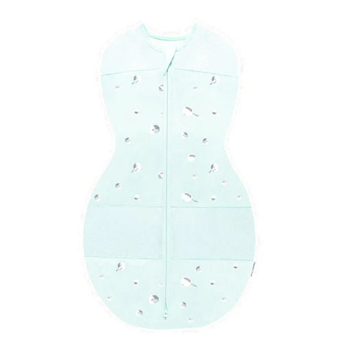Happiest Baby Sleepea 5-Second Swaddle - 100% Organic Cotton Baby Swaddle Blanket - Doctor Designed Promotes Healthy Hip Development (Teal Planets, Small)