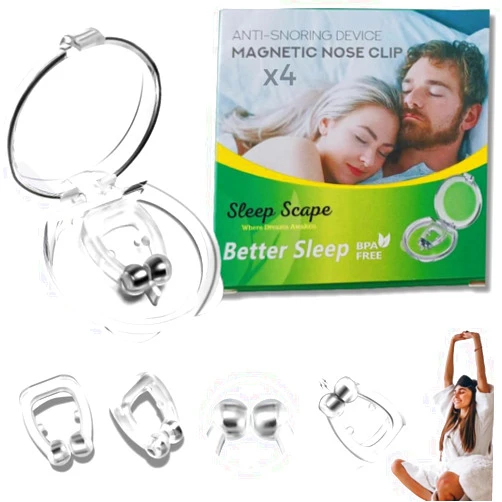 Sleep Scape Anti Snoring Devices (4 Pack) - Magnetic Snore Stopper Nose Clip for Better Sleep - Comfortable Medical-Grade Silicone - Effective Snoring Solution for Men and Women - Portable with Travel Case