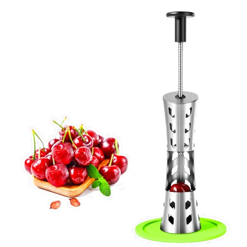 PIUGERU Cherry Pitter Remover Tool, Premium Quick Release Cherry Pitter, 2 in 1 Press & Push Type, Large 33mm Cherry Seed Remover, Durable, Food Grade Stainless Steel & PP Plastic, More Labor Saving -Green