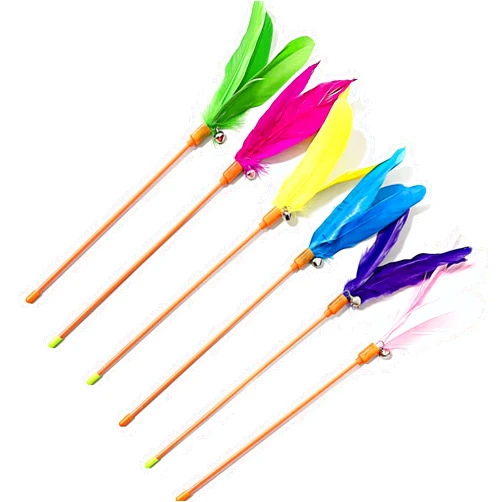 Lpdrzka Cat Wands, 6 PCS Colorful Feather Cat Teaser Toys Interactive Cat Feathers Wand with Bell for Cat and Kitten
