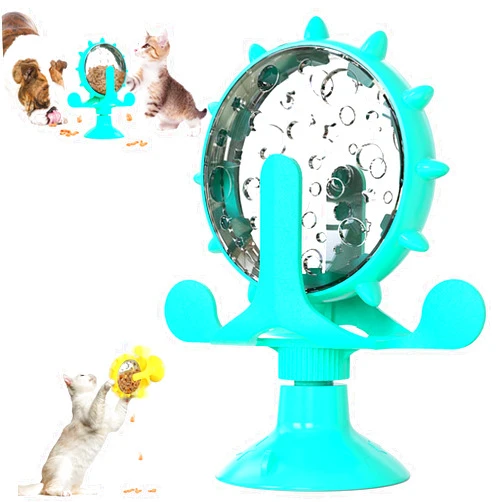 Generic Ferris Pets Wheel Toy,2-in-1Pet Ferris Wheel Treat Toy Dispenser with Automatic 360° Turntable,Interactive Cat Food Treats Dispenser Toy,Slow Feeder Toys Suitable for Both Walls Floors (Blue)