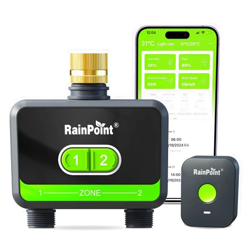 RainPoint WiFi Water Timer for Garden Hose with Brass Inlet, 2-Zone Smart Sprinkler Timer, Hose Timer WiFi Irrigation Controller, Automatic Watering System for Lawns and Yard