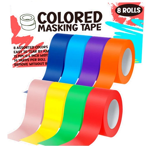 ALLFUN 8 Pieces Colored Masking Tape, Kids Arts & Crafts Colored Tape, Craft Tape, Colored Painters Tape