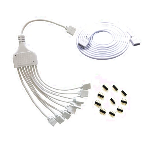 HUALAND RGB 4 Pins White RGB LED Splitter Cable LED Strip Connector 8 Way Splitter Y Splitter for One to Eight RGB 5050 3528 LED Light Strips with,RGB Extension Cable，1m RGB Wire