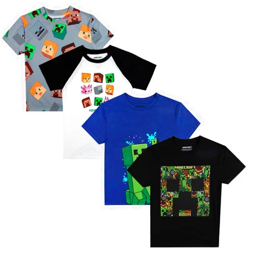 Bioworld Minecraft Creepers and Character Heads Crew Neck Short Sleeve 4pk Boy's Tees