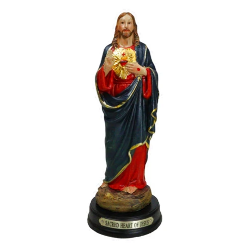 Ebros Gift Catholic Church Sacred Heart Jesus Christ Statue with Brass Plated Title Name Wood Base 5