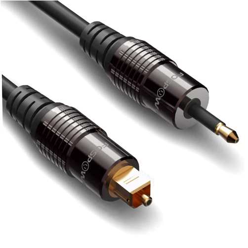 FosPower 24K Gold Plated Toslink to Mini Toslink Digital Optical S/PDIF Audio Cable with Metal Connectors & Strain-Relief PVC Jacket - 6ft